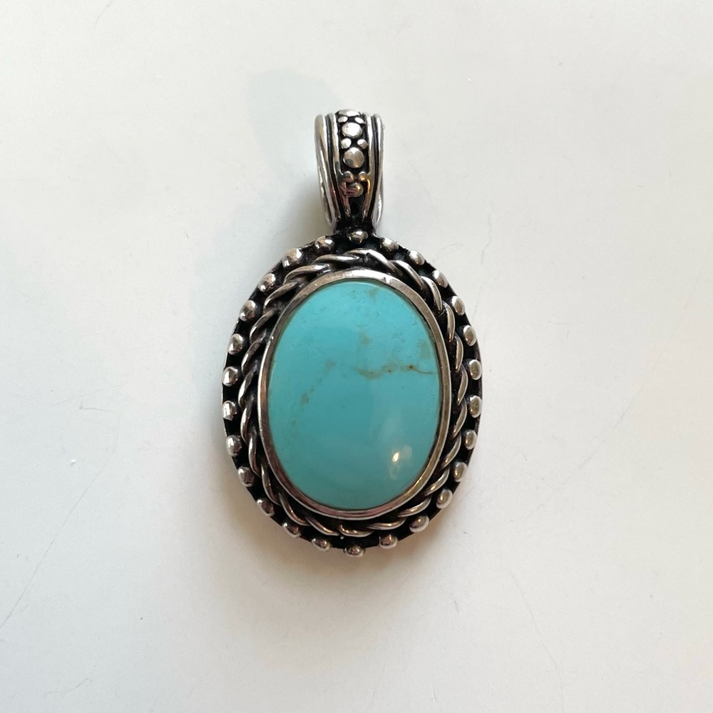 Oval Turquoise Sterling Silver Rope Design Pendant